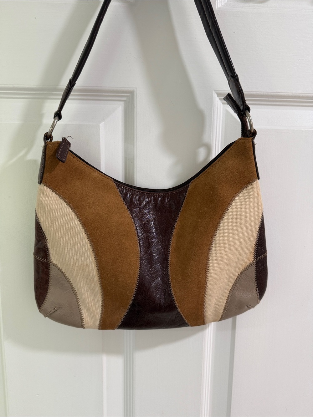 Patchwork Shoulder Bag in Brown and Cream